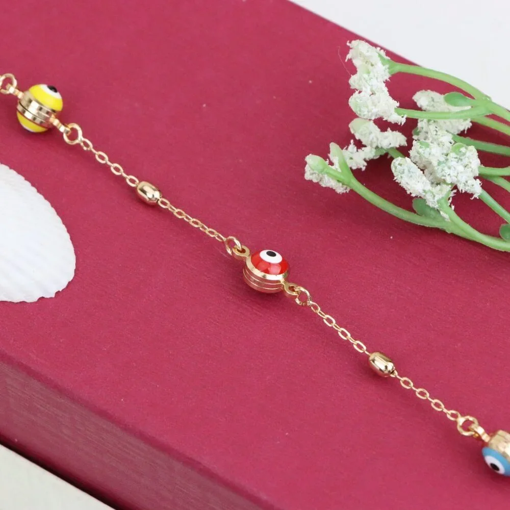 "Multicolor Evil Eye Rose Gold Bracelet with Adjustable Chain, XPBL1016 - Picture 1 of 12